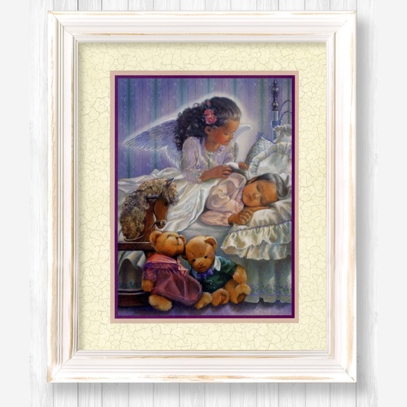 Vintage Art Print Angel with Child, Teddy Bears, Nursery room art print! cottage - Picture 3 of 5